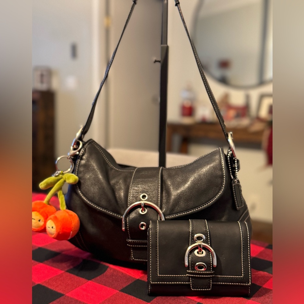 Coach Black Leather SoHo shoulder bag and wallet combo